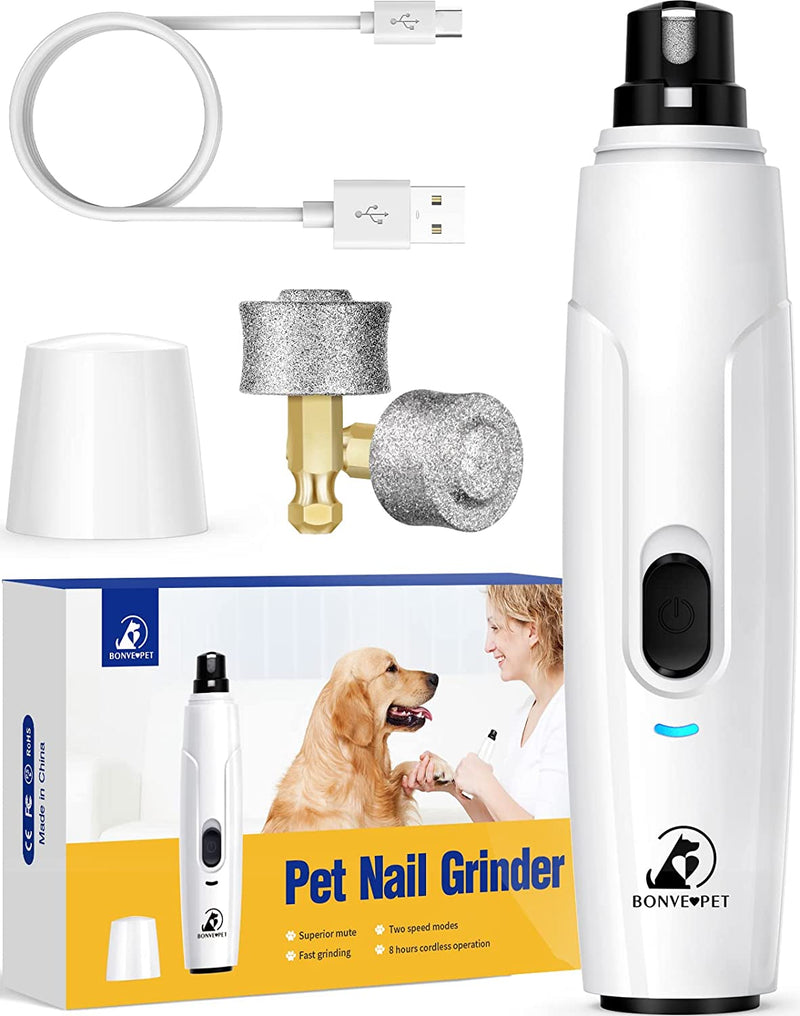 Dog Nail Grinder, Upgraded Cat Dog Nail Trimmers Super Quiet Dog Nail Clipper with 2 Grinding Wheels, USB Rechargeable Pet Nail Clippers for Small Large Cats Dogs Breed Nails