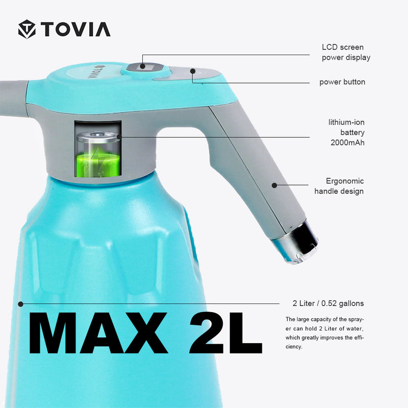 T TOVIA 2L Cordless Electric Sprayer Mister Automatic Watering Can Bottle for Garden Plant Pressure Sprayer Tool Rechargeable