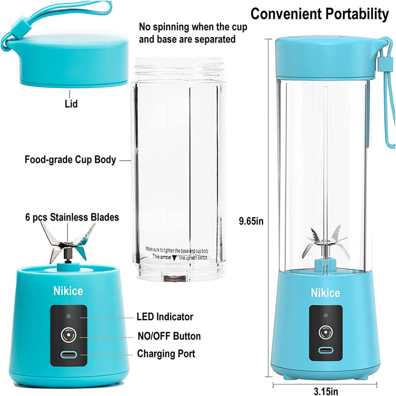 Portable Blender,Personal Size Blender Juicer Cup,Smoothies and Shakes Blender,Handheld Fruit Machine,Blender Mixer Home (Blue)