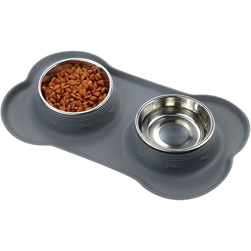 Antislip Double Dog Bowl with Silicone Mat Durable Stainless Steel Water Food Feeder Pet Feeding Drinking Bowls for Dogs Cats