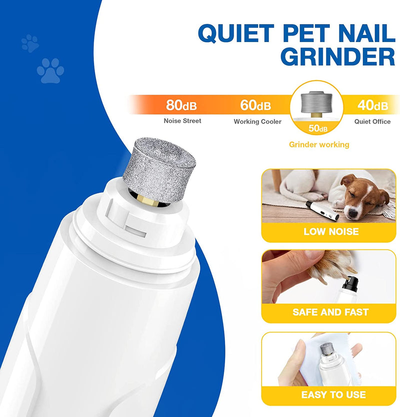 Dog Nail Grinder, Upgraded Cat Dog Nail Trimmers Super Quiet Dog Nail Clipper with 2 Grinding Wheels, USB Rechargeable Pet Nail Clippers for Small Large Cats Dogs Breed Nails