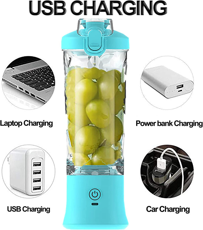 Portable Blender for Shakes and Smoothies,20Oz Travel Juice Blender Cup, Baby Food Crush Ice Frozen Mixing with 6 Blades 4000Mah Rechargeable Battery,For Home, Travel, Office (Light Blue)