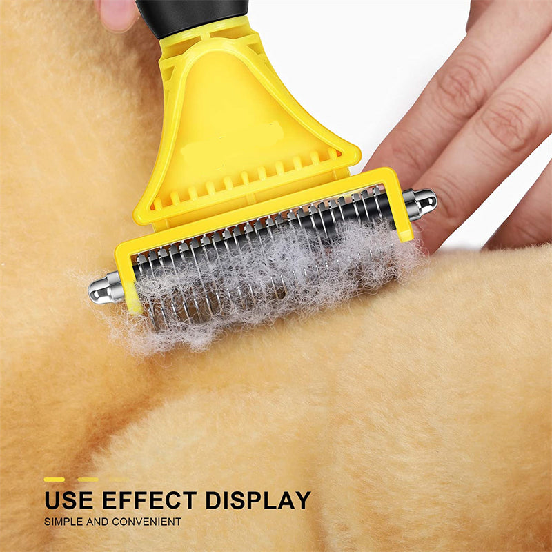 Pets Stainless Steel Grooming Brush Two-Sided Shedding and Dematting Undercoat Rake Comb for Dog Cat Remove Knots Tangles Easily